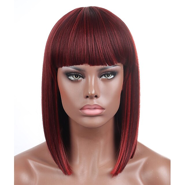 Beauty & Hair Wigs & Hair Pieces | Synthetic Wig Straight With Bangs Machine Made Wig Short A1 A2 A3 A4 A5 Synthetic Hair Womens