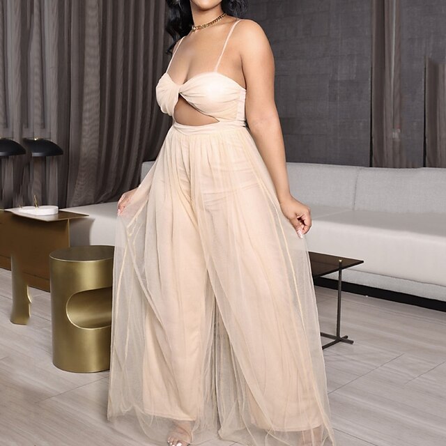 

Women's Jumpsuit Backless Cut Out Solid Color Bandeau Elegant Party Party Evening Regular Fit Strapless Black Beige S M L Spring