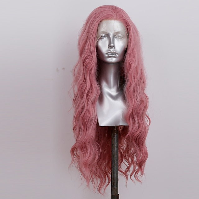  pelucas rosas para mujeres peluca delantera de encaje sintético ondulado parte lateral peluca delantera de encaje largo rosa blanqueador rubio # 613 verde negro / gris violeta pelo sintético 18-26