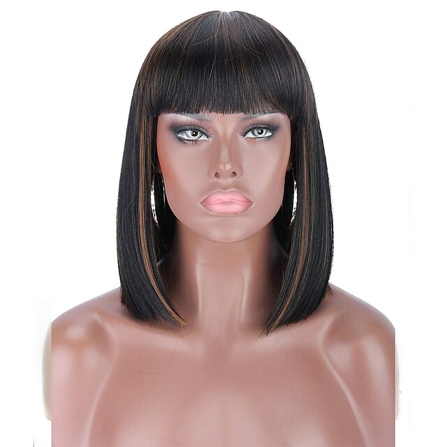 Beauty & Hair Wigs & Hair Pieces | Synthetic Wig Straight With Bangs Machine Made Wig Short A1 A2 A3 A4 A5 Synthetic Hair Womens