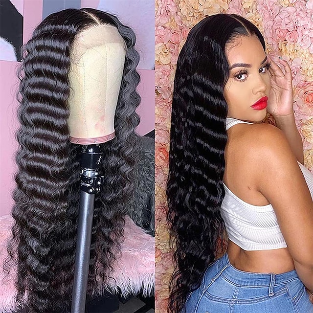 

13x4 Human Hair Lace Front Wigs for Black Women 150% Density Brazilian Loose Deep Wave Lace Front Wig with Baby Hair Pre Plucked Human Hair Wigs 18-32 Inch Loose Deep Hair