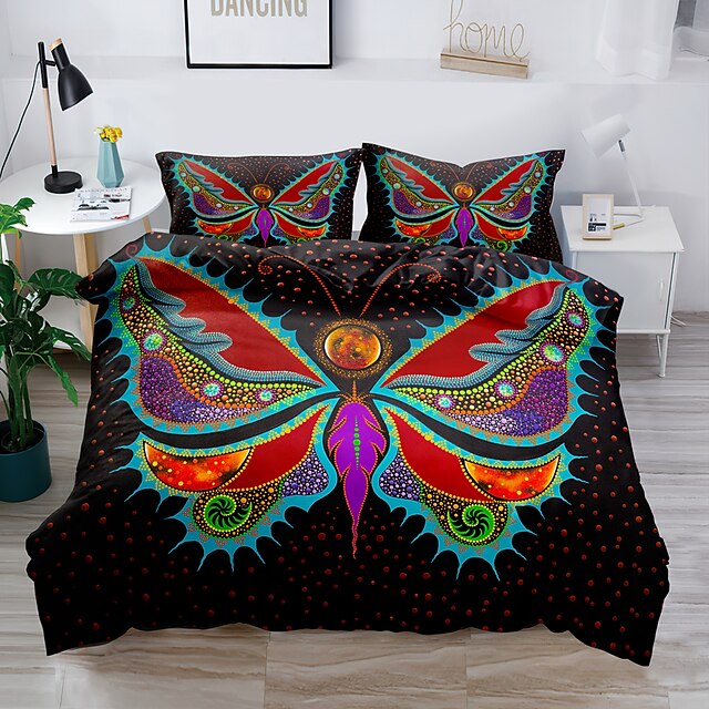 Butterfly Black Duvet Cover Animal Bedding Set Pillow Case Reversible Quilt 