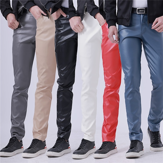  Bărbați Pantaloni Pantaloni din piele artificială Pantaloni casual Buzunar Picior drept Simplu Ελαστικό Petrecere Purtare Zilnică Piele Artificială Modă Șic Stradă Negru Alb