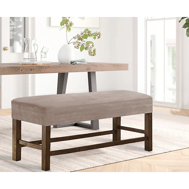 Stretch Bench Cover Slipcover Elastic Seat Couch Velvet White Grey Black Furniture for Living Room Kitchen Outdoor Plain Solid Soft Durable Washable 17