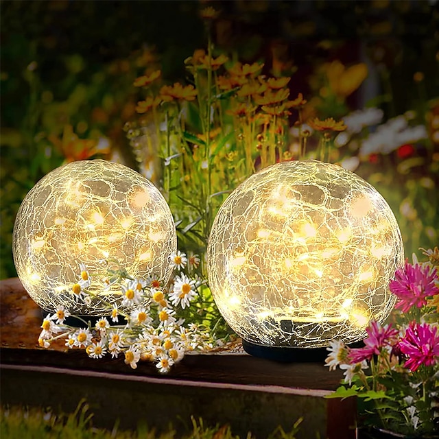 Solar Light Cracked Glass Ball LED Lights Outdoor Lighting Waterproof ...