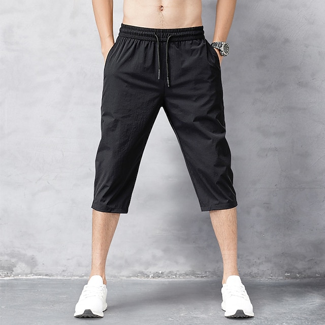  Men's Cropped Pants Capri Pants Pocket Drawstring Elastic Waist Plain Comfort Sports Daily Leisure Sports Holiday Stylish Classic Style Black Light Grey