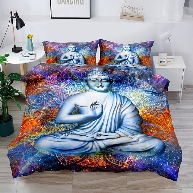 Buddha Oriental Duvet Quilt Cover Retro 3D Bedding Set ~ Single Double King ~ 