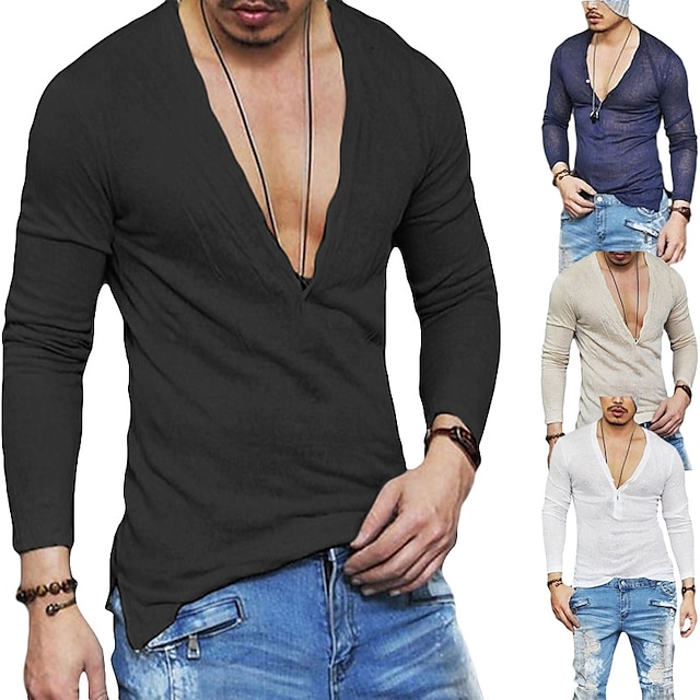  Men's T shirt Tee Long Sleeve Shirt Plain V Neck Casual Holiday Long Sleeve Clothing Apparel Sports Fashion Lightweight Muscle