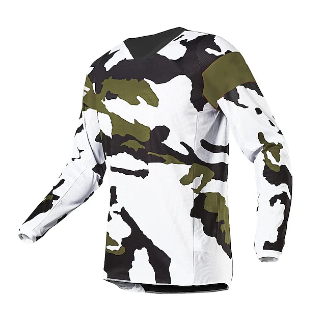 Men's Downhill Jersey Long Sleeve Mountain Bike MTB Road Bike Cycling Navy White Red Camo / Camouflage Bike Jersey Breathable Quick Dry Polyester Spandex Sports Camo / Camouflage Clothing Apparel 7