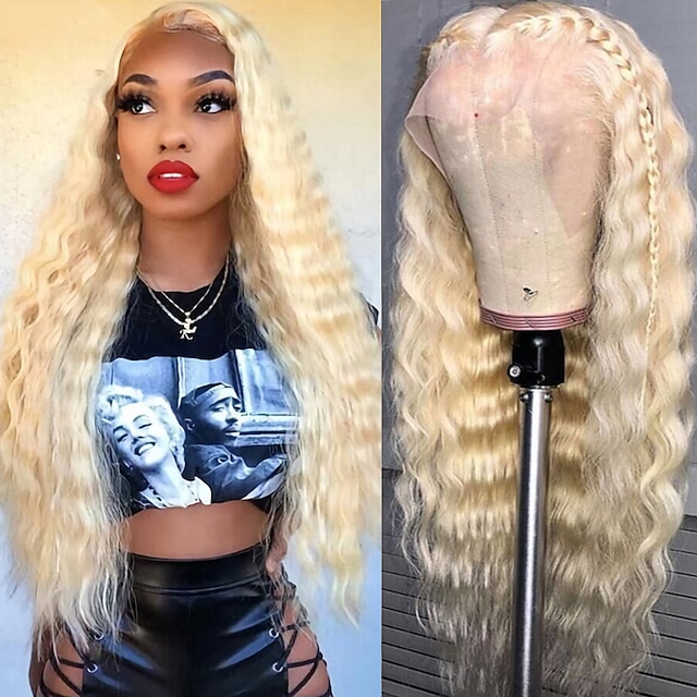 

150 1361 Lace 613 Honey Blonde Lace Frontal Wig Brazilian Deep Wave Wig Pre Plucked Transparent Lace Front Human Hair Wigs