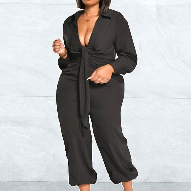 

Women's Jumpsuit Solid Color Shirt Collar Casual Sport Daily Wear Regular Fit Long Sleeve Green Blue Black L XL XXL Summer