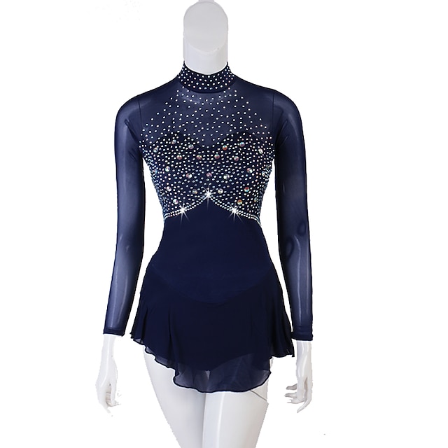  Kunstløp Kjole Krystall / Rhinestone Dame Jente Trening Ytelse Langermet Høy Netting Spandex