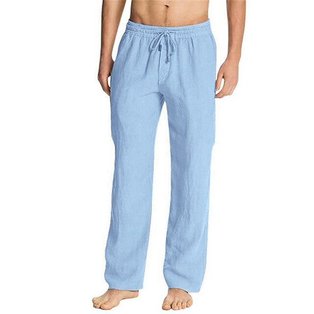 Men's Linen Pants Trousers Summer Pants Beach Pants Pocket Drawstring ...
