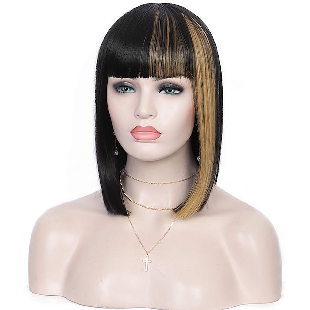 Beauty & Hair Wigs & Hair Pieces | Synthetic Wig Straight With Bangs Machine Made Wig Short A1 A2 A3 A4 A5 Synthetic Hair Womens