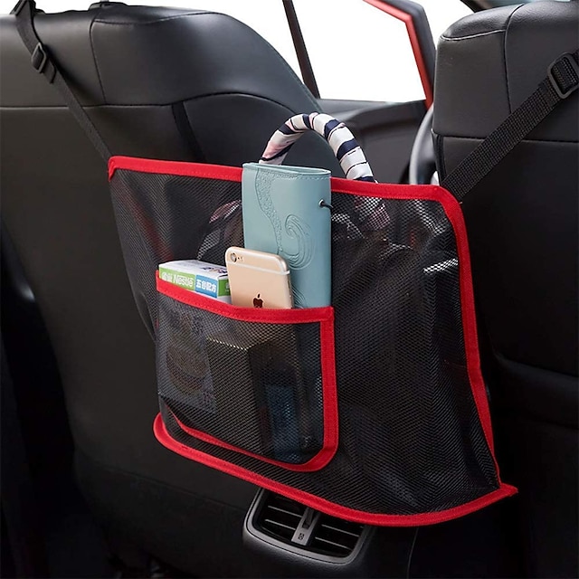 Car Net Pocket Handbag Holder,Car Handbag Holder,Car Seat Back Organizer,Upgrade Large Capacity Car Net Pocket Organizer with Mesh for Purse and Bags,Barrier of Back Seat Pet Kids,Black 