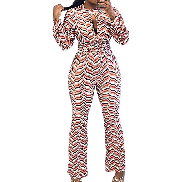 

Women's Jumpsuit Print Print Crew Neck Casual Casual Daily Regular Fit Long Sleeve Orange S M L Spring