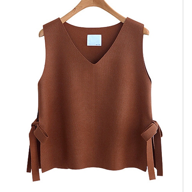 

Women's Vest Knitted Pure Color Stylish Basic Elegant Sleeveless Sweater Cardigans V Neck Spring Summer Blue Black Wine