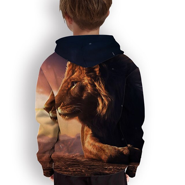 Baby & Kids Boys Clothing | Kids Boys Hoodie Long Sleeve Yellow 3D Print Lion Animal Pocket Daily Indoor Outdoor Active Fashion 