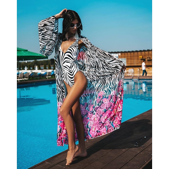 Womens Clothing Womens Swimwear | Womens Swimwear One Piece Swimsuit Animal Pattern Tummy Control Ruffle Zebra Print zebra Bathi