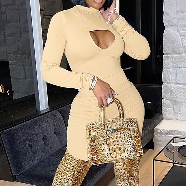 

Women's Jumpsuit Cut Out Solid Color Crew Neck Active Sport Casual Regular Fit Long Sleeve Black Khaki Red S M L Spring