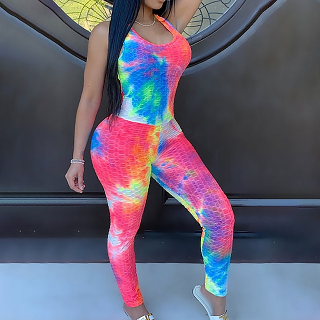 

Women's Catsuit Print Tie Dye Crew Neck Casual Sport Casual Regular Fit Sleeveless Pink S M L Spring