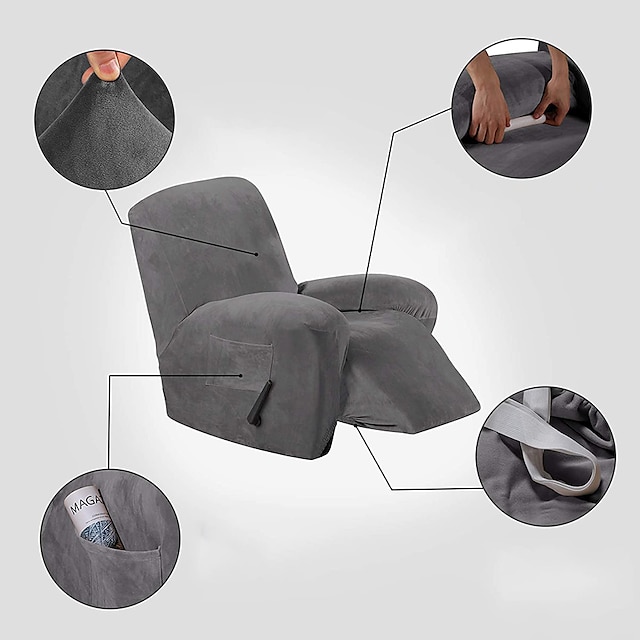  Sofa Cover Stretch Recliner Chair Cover Slipcover Velvet 2 Seater Loveeseat White Grey/Gray Blue with Pocket Plain Solid Color Soft Durable Washable
