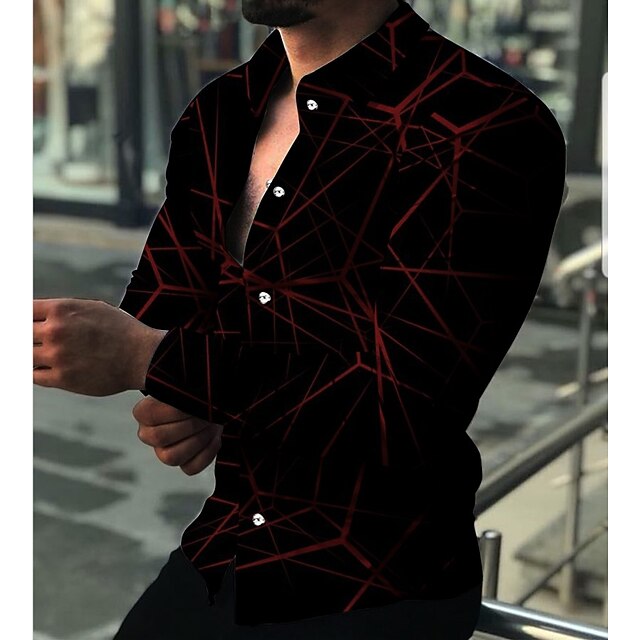 Men's Shirt Dress Shirt Geometric Pattern Outdoor Casual Red Blue Purple Green Long Sleeve Turndown Summer Spring Clothing Apparel Print 5