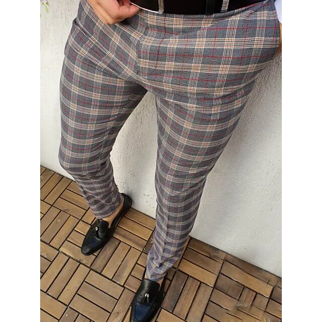 Men's Chinos Trousers Pencil Pants Jogger Pants Plaid Dress Pants ...