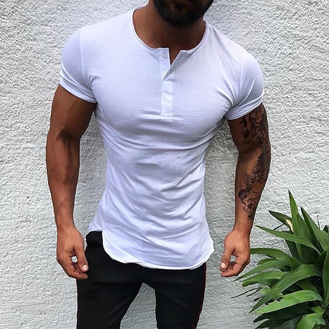  Men's T shirt Tee Henley Shirt Plain Henley Casual Holiday Short Sleeve Clothing Apparel Fashion Lightweight Muscle Big and Tall