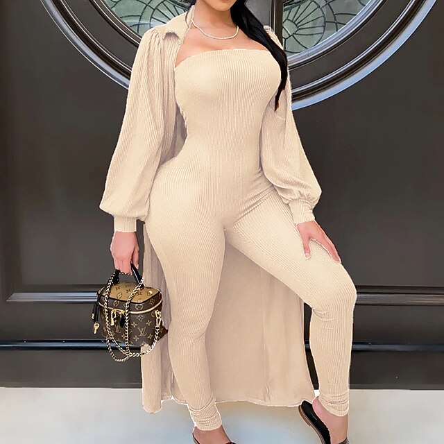 

Women's Catsuit Solid Color Strapless Casual Sport Casual Regular Fit Long Sleeve Orange Beige S M L Spring