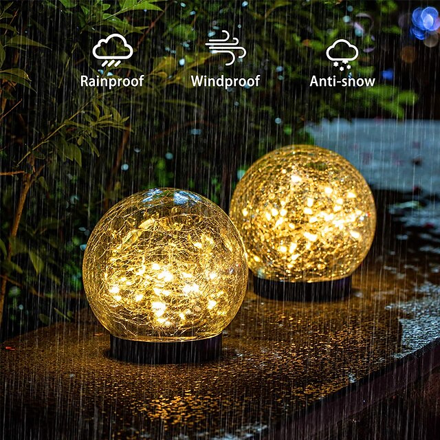 Solar Light Cracked Glass Ball LED Lights Outdoor Lighting Waterproof ...