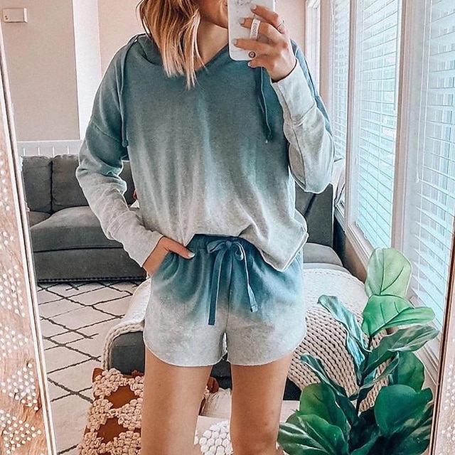 

Women's Basic Gradient Tie Dye Sport Casual Two Piece Set Blouse Tracksuit Shorts Sets Shorts Drawstring Print Tops