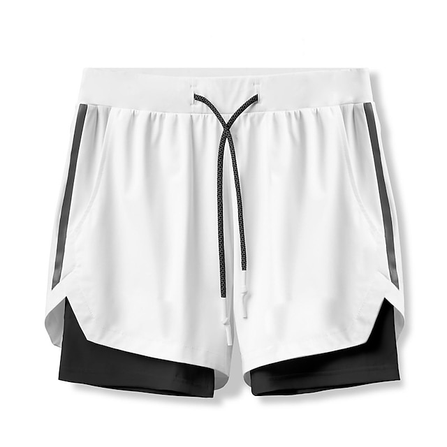  Men's 2 in 1 Running Shorts with Built In Shorts Athletic Bottoms Summer Running Workout Walking Jogging Breathable Reflective Strips Sweat wicking Normal Sport Solid Colored White Black Gray
