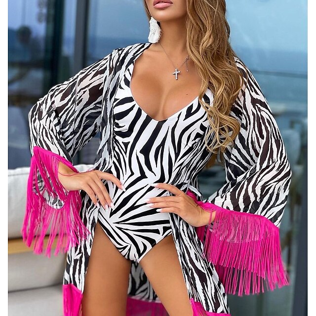 Womens Clothing Womens Swimwear | Womens Swimwear One Piece Swimsuit Animal Pattern Tummy Control Ruffle Zebra Print zebra Bathi