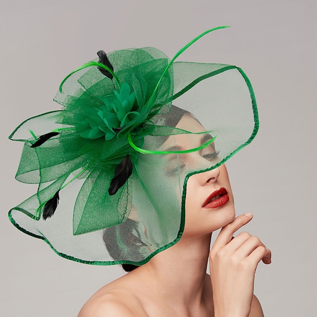  Fjädrar / Nät fascinators / hattar / Huvudbonad med Fjäder / Keps / Blomma 1 st. Bröllop / Hästrace / Melbourne Cup Hårbonad