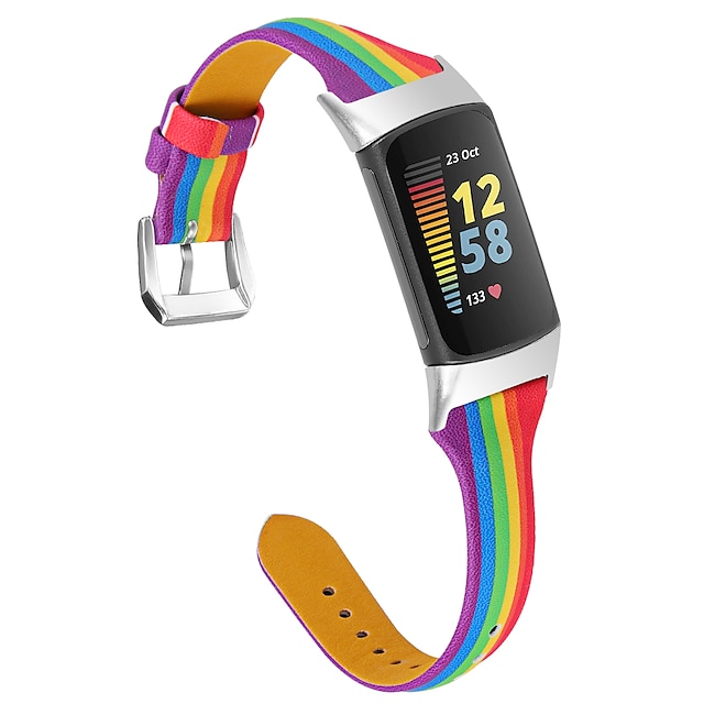  1 pcs Slimme horlogeband voor Fitbit 5 . opladen Fitbit Charge 5 Echt leer Smartwatch Band Leren lus Zakelijke band Vervanging Polsbandje