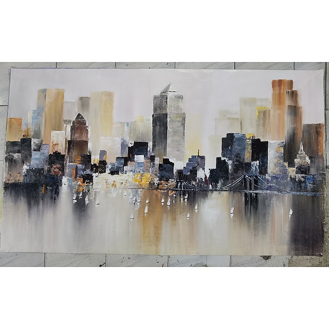 Home & Garden Wall Art | Mintura Handmade Oil Painting On Canvas Wall Art Decoration Modern Abstract City Landscape Picture For 