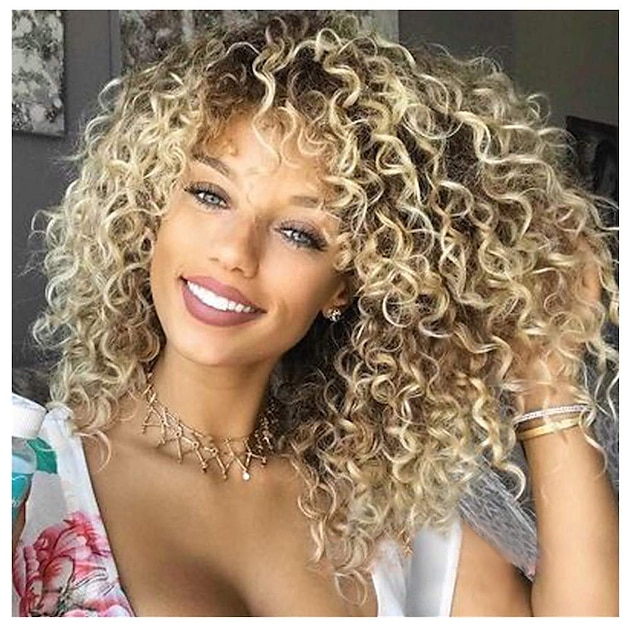  blonda peruker för kvinnor blond kinky lockig peruk afro amerikanska peruker mjuk syntetisk peruk för mode kvinnor ombre peruker