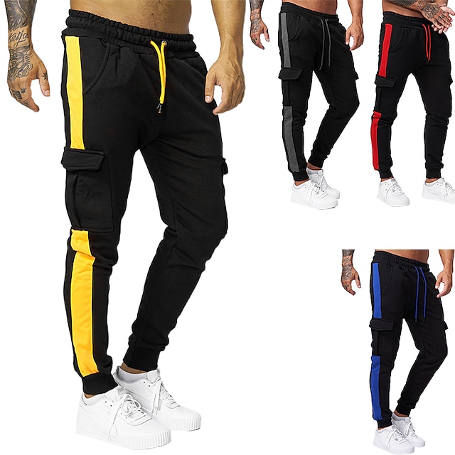  Men's Sweatpants Joggers Drawstring Pocket High Waist Bottoms Athletic Winter Running Walking Jogging Breathable Quick Dry Moisture Wicking Normal Sport Color Block Activewear Black+Gray Black Red