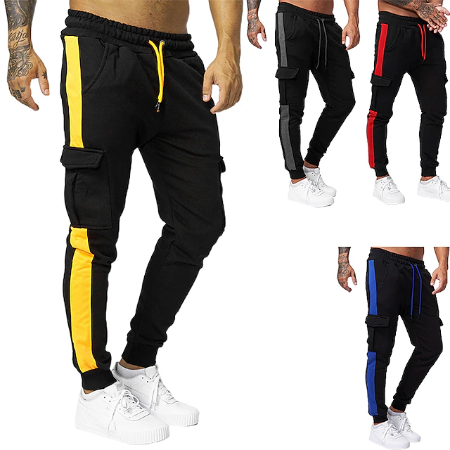 Men's Sweatpants Joggers Drawstring Pocket High Waist Bottoms Athletic Winter Running Walking Jogging Breathable Quick Dry Moisture Wicking Normal Sport Color Block Activewear Black+Gray Black Red 7