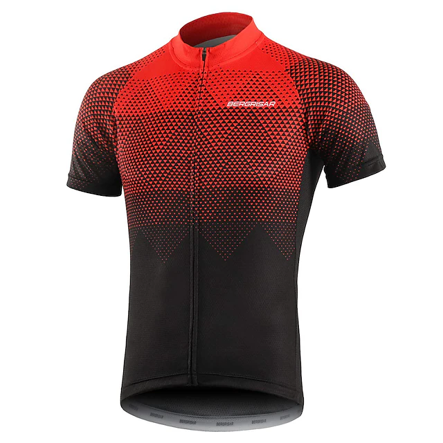 BERGRISAR Men's Short Sleeve Cycling Jersey with 3 Rear Pockets Summer Polyester Black Red Green Gradient Bike Jersey Top Mountain Bike MTB Road Bike Cycling Quick Dry Breathable Reflective Strips 18