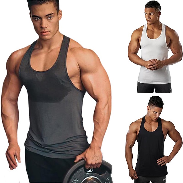  Men's Running Tank Top Sleeveless Tee Tshirt Athletic Athleisure Cotton Breathable Soft Sweat wicking Gym Workout Running Active Training Sportswear Normal White Black Gray Activewear Stretchy