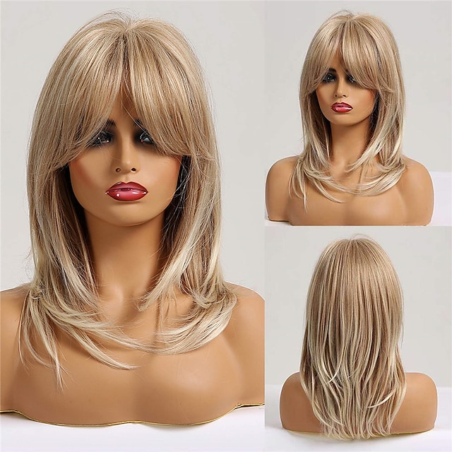 Beauty & Hair Wigs & Hair Pieces | Ash Blonde Hair Long Layered Curly Wig Shoulder Length Heat Resistant Synthetic Wigs for Wome