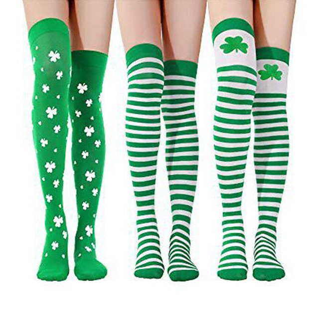  Shamrock Irish Cosplay Casual Socks / Long Stockings Masquerade St. Patrick's Day 2022 Stripes 3 Leaf Women's for Carnival Masquerade Saint Patrick's Day Party Masquerade Adults'
