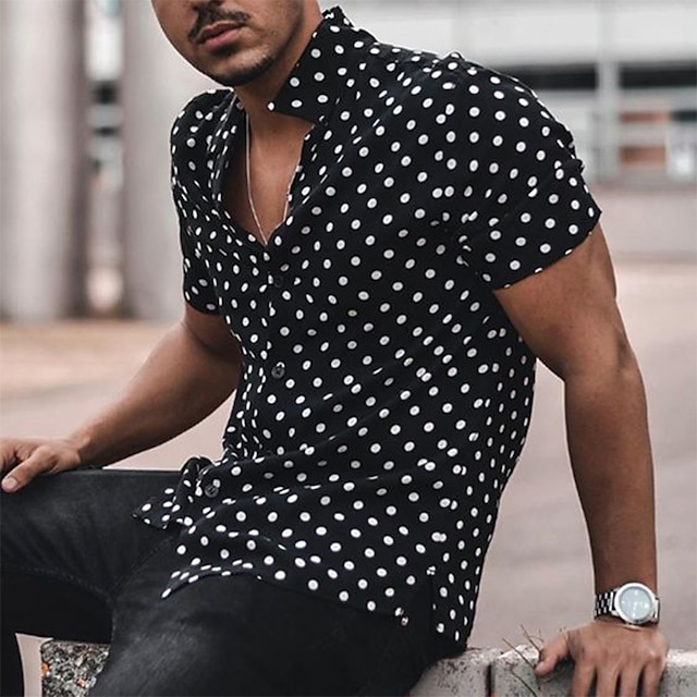  Easter Black Polka Dot Shirt Mens Graphic Turndown Other Prints Casual Daily Short Sleeve Clothing Apparel Sports Fashion Designer Summer Dots Cotton