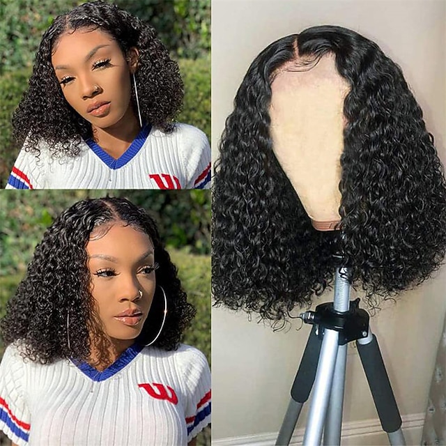 

Short Bob Wigs Brazilian Remy Hair Deep Wave Lace Front Human Hair Bob Wigs for Black Women 130% Density Pre Plucked with Baby Hair 8 Inch Natural Color