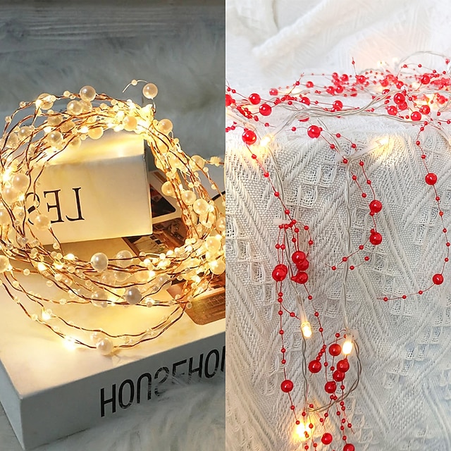  5 m 50 leds perłowy drut miedziany łańcuch świetlny zasilana bateryjnie lampka wróżka boże narodzenie wesele girlanda do domu dekoracja świąteczna!