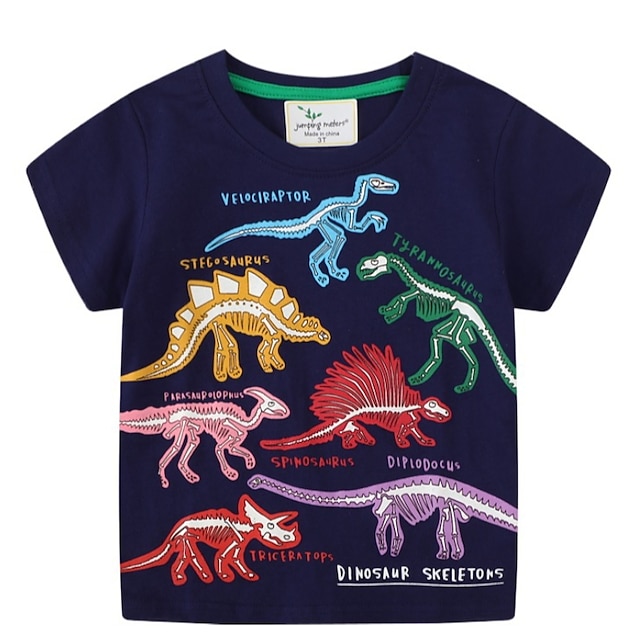 Baby & Kids Boys Clothing | Kids Boys T shirt Short Sleeve Dinosaur Letter Animal Dusty Blue Cotton Children Tops Spring Summer 