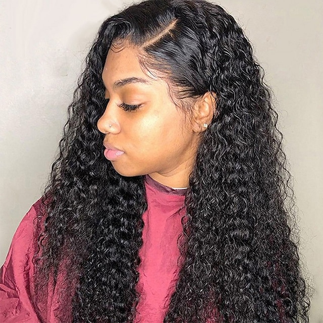 

Human Hair 13x4 Lace Front Wig Free Part Peruvian Hair Jerry Curl Black Wig 130% Density Classic Women Best Quality For Women's Long Medium Length Human Hair Lace Wig Clytie / Daily Wear
