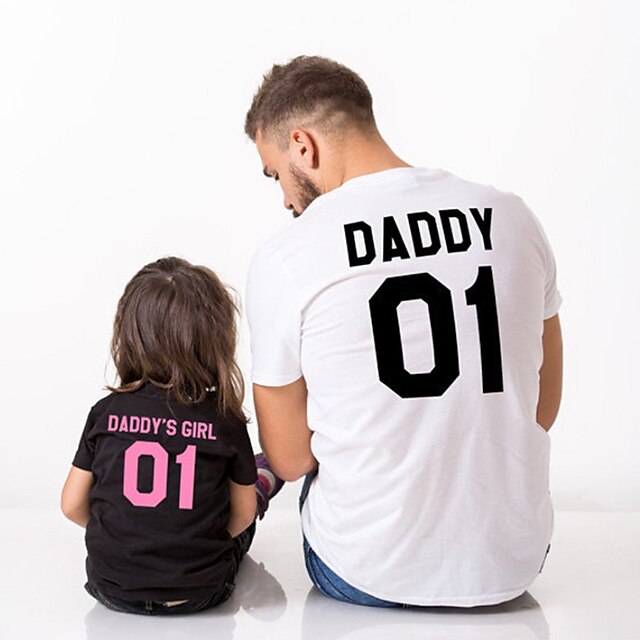 Baby & Kids Matching Outfits | Family Look T shirt Letter Daily Print White Black Short Sleeve Active Matching Outfits - ZP27142